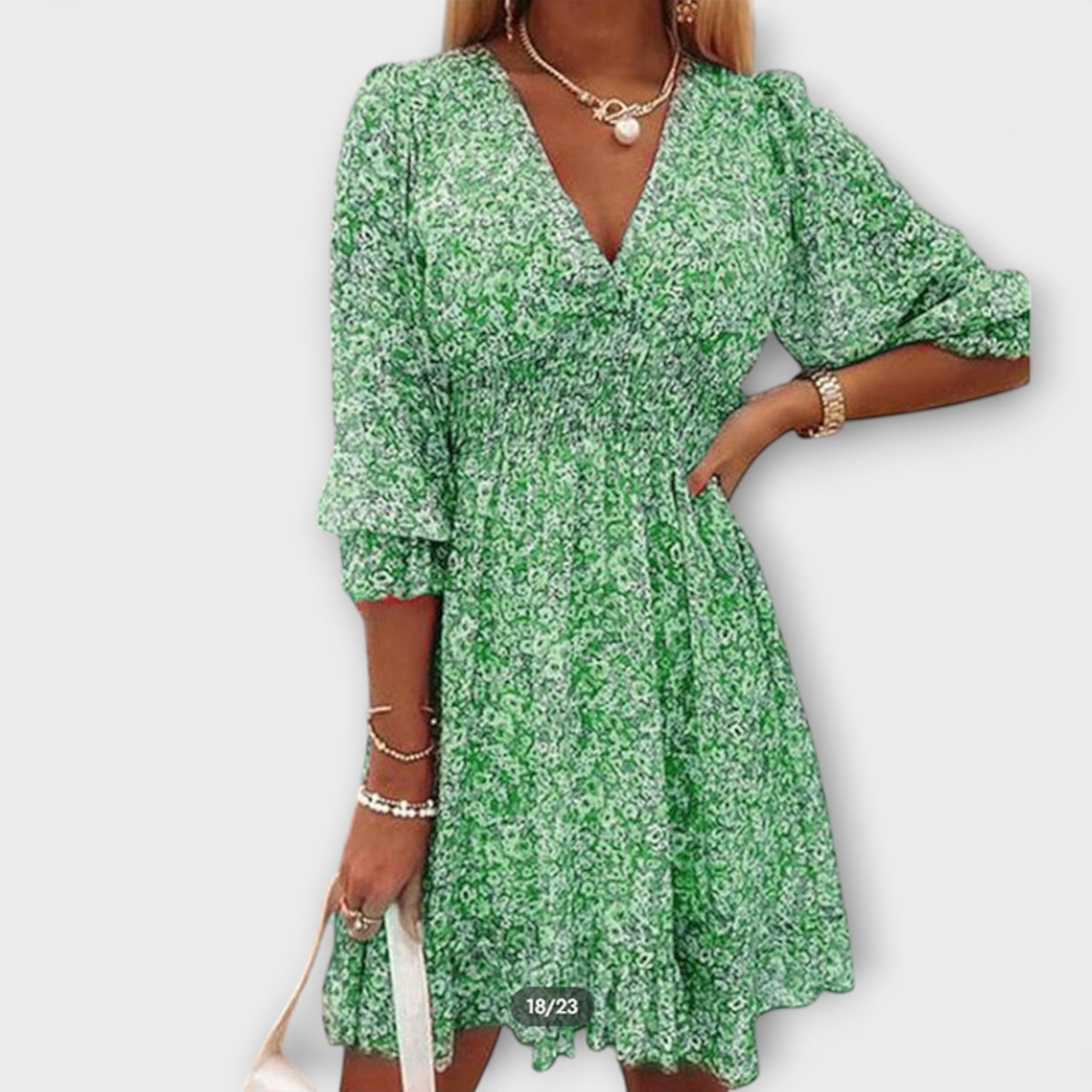 Vestido com Mangas Bufantes Floridas para Mulheres