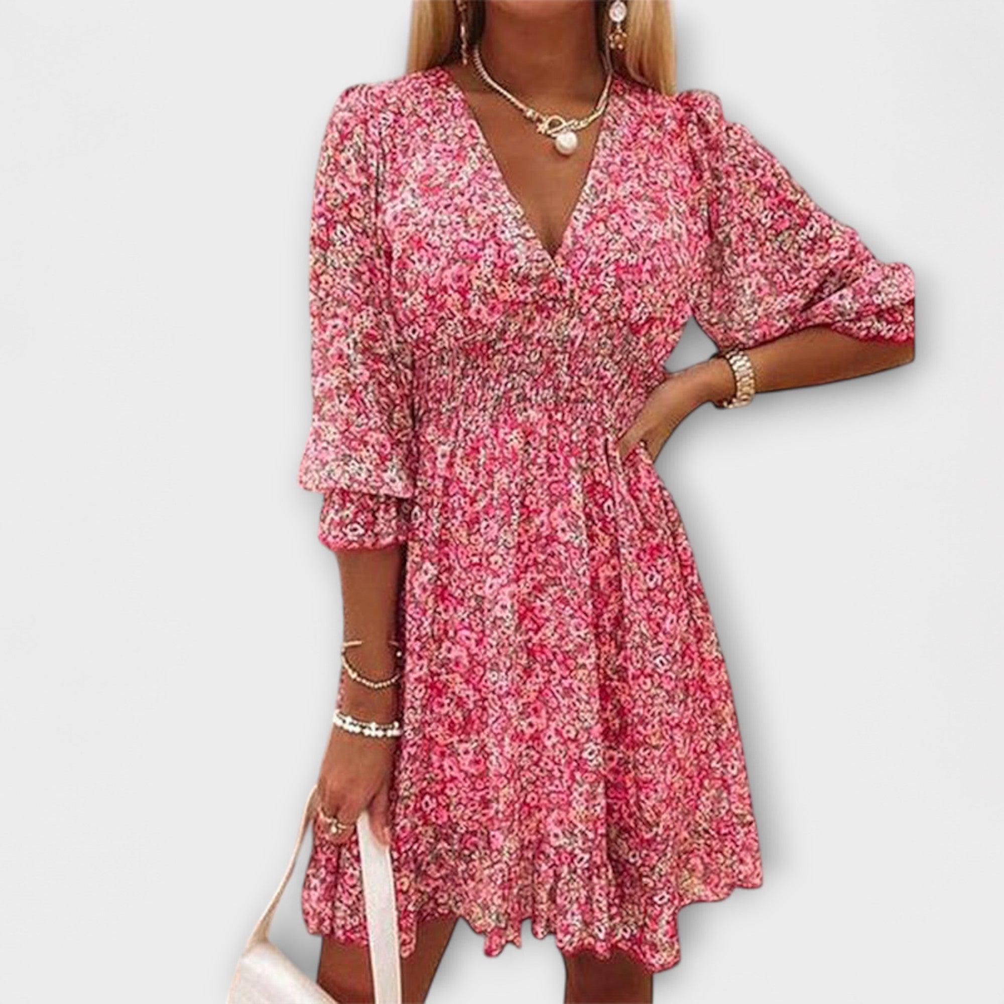 Vestido com Mangas Bufantes Floridas para Mulheres
