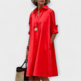 Vestido Hemdblus com Gola e Mangas Três Quartos