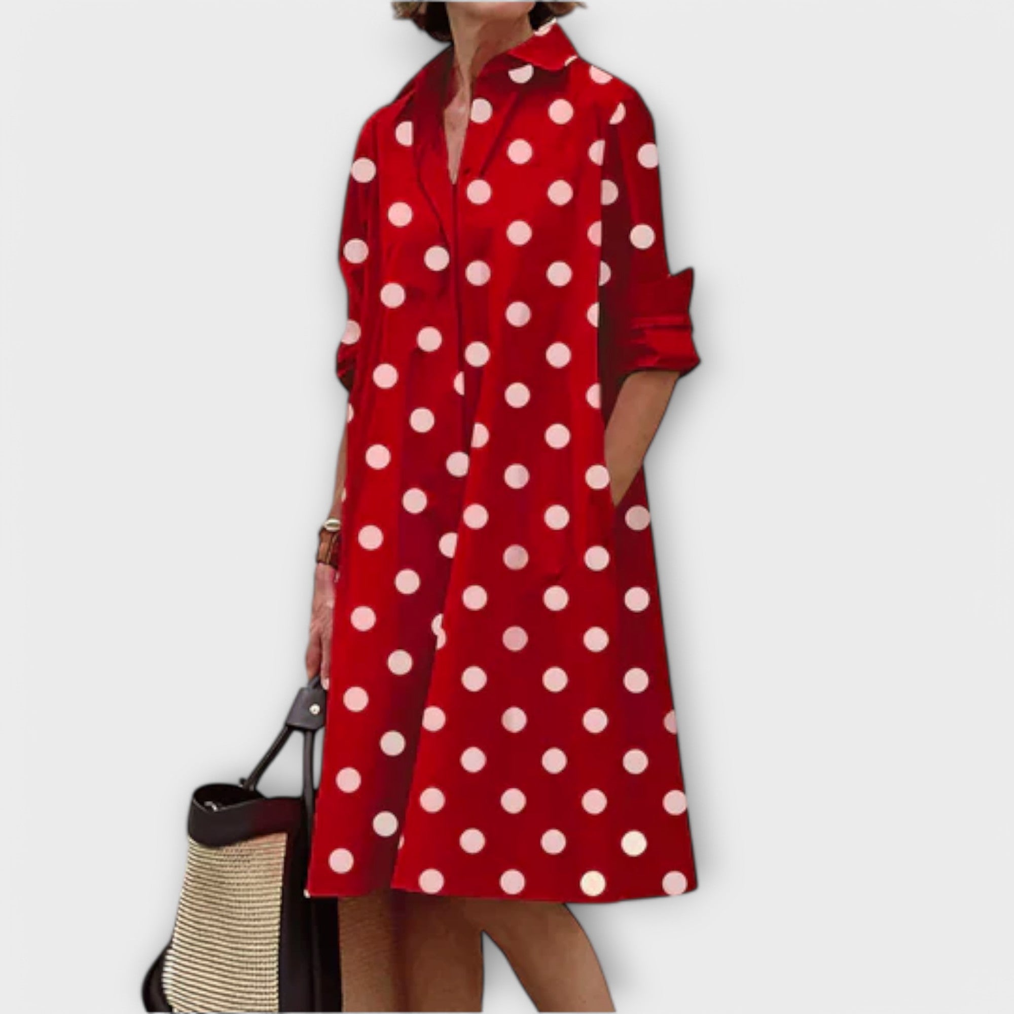 Vestido Hemdblus com Gola e Mangas Três Quartos