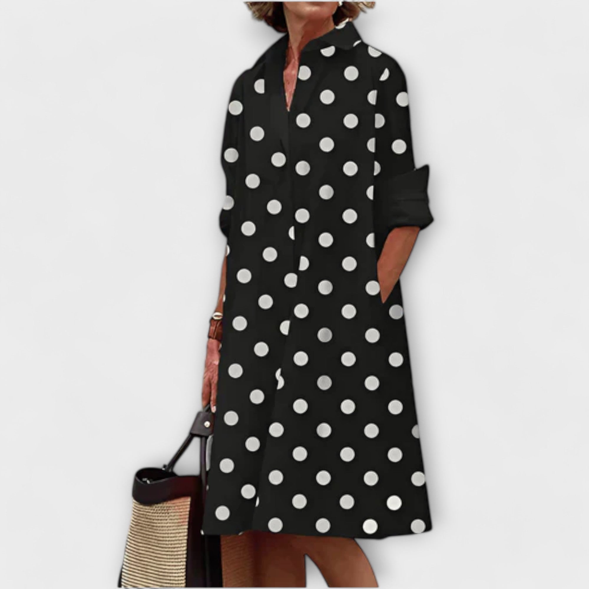 Vestido Hemdblus com Gola e Mangas Três Quartos