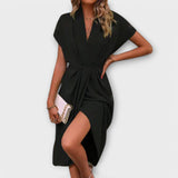 Serena - Vestido Midi Preto Envelope