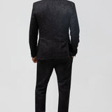 Fato Masculino em Jacquard Azul Escuro com Lapela de Pico em 3 Peças
