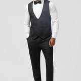 Fato Masculino em Jacquard Azul Escuro com Lapela de Pico em 3 Peças