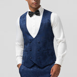 Fato Masculino em Jacquard Azul Escuro com Lapela de Pico em 3 Peças
