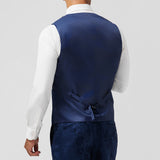 Fato Masculino em Jacquard Azul Escuro com Lapela de Pico em 3 Peças