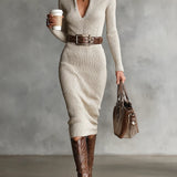 Lena – Vestido de malha com decote médio e cinto