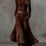 Helena - Vestido maxi de camurça com cinto