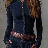 Helena - Vestido maxi de camurça com cinto