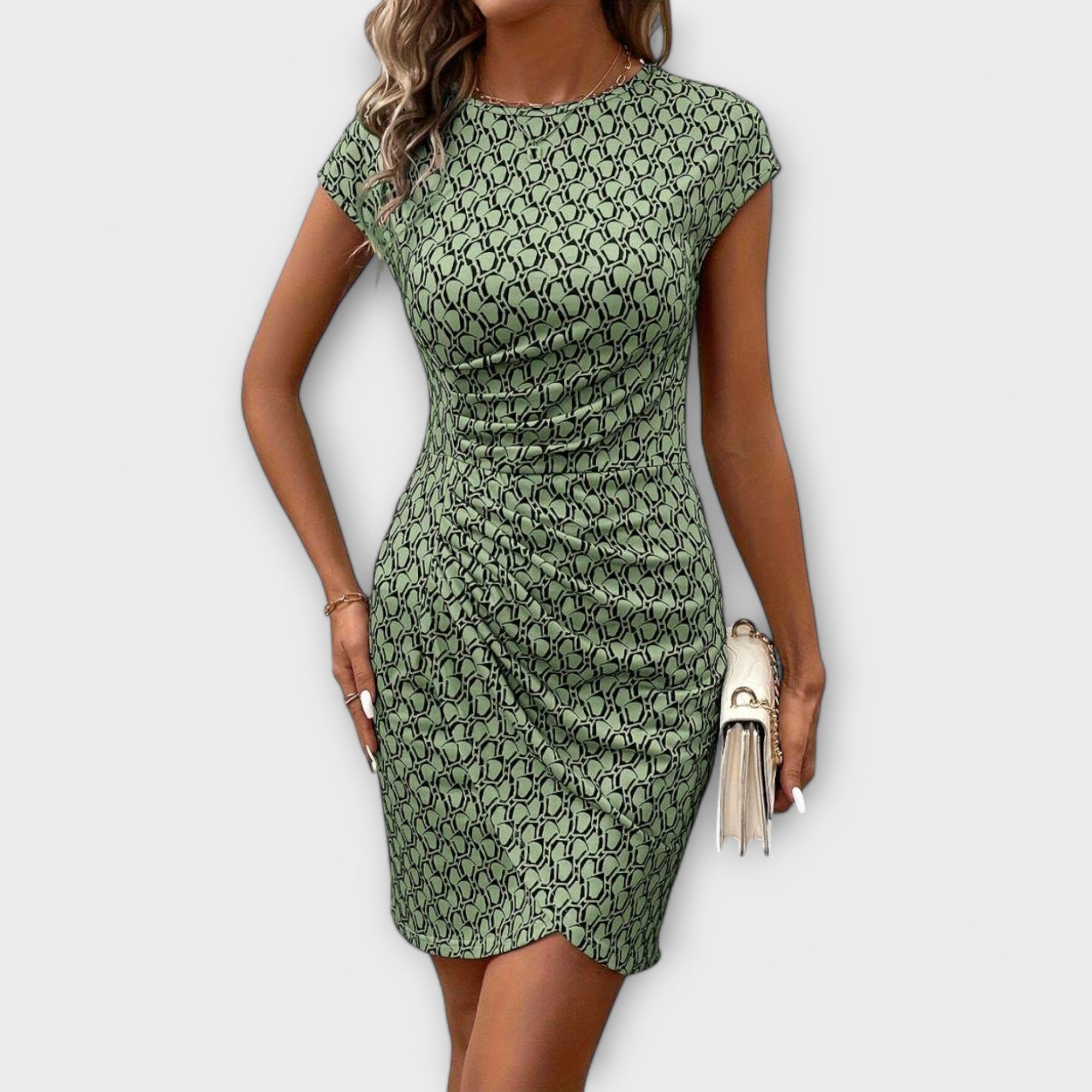 Vestido Tulipa de Manga Curta com Estampa Total