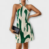 Nysaa - Vestido Halter Feminino com Estampa Elegante e Corte A