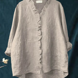 Camisa de Algodão e Linho com Folhos