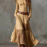 Helena - Vestido maxi de camurça com cinto