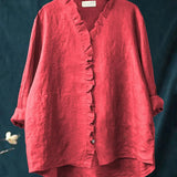 Camisa de Algodão e Linho com Folhos