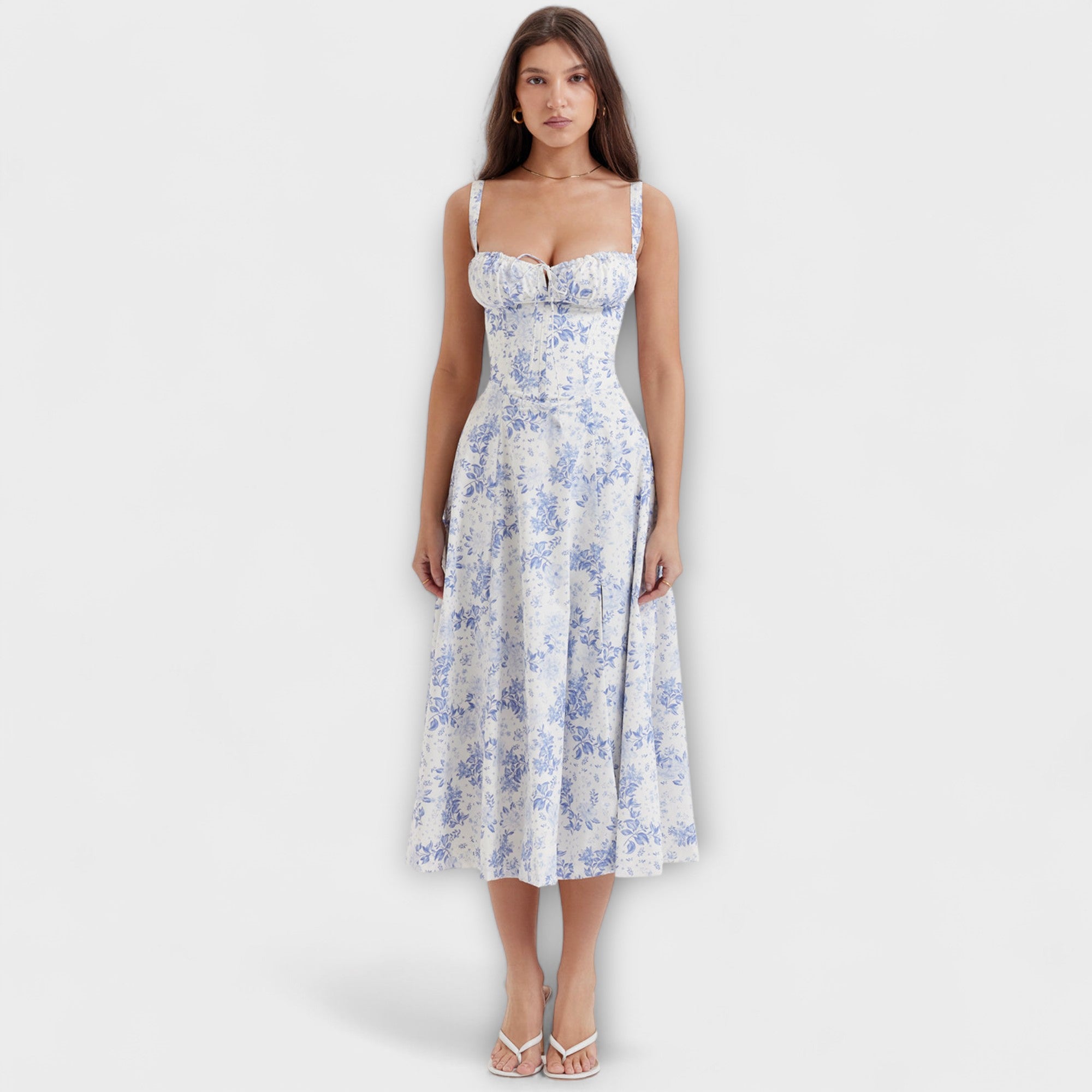 Zipporas - Vestido bustier detalhado com estampa moderna de flores de primavera