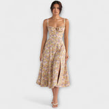 Zipporas - Vestido bustier detalhado com estampa moderna de flores de primavera