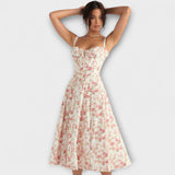 Zipporas - Vestido bustier detalhado com estampa moderna de flores de primavera