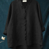 Camisa de Algodão e Linho com Folhos