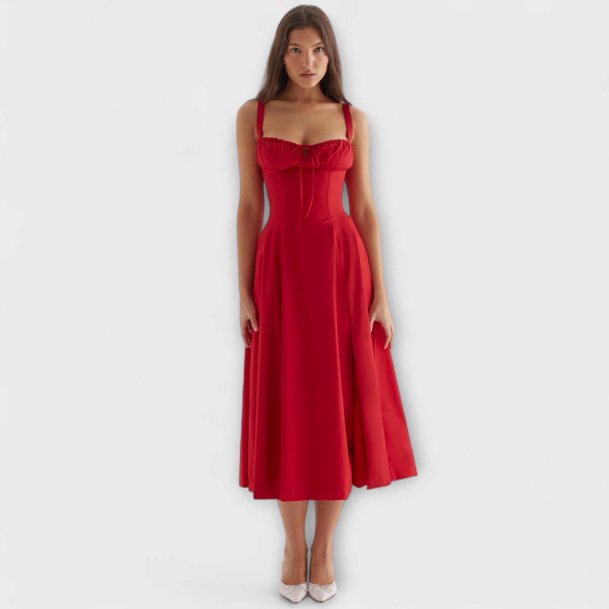 Zipporas - Vestido bustier detalhado com estampa moderna de flores de primavera