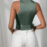 Florentia - Elegante Top Sem Mangas com Decote Halter e Cinto
