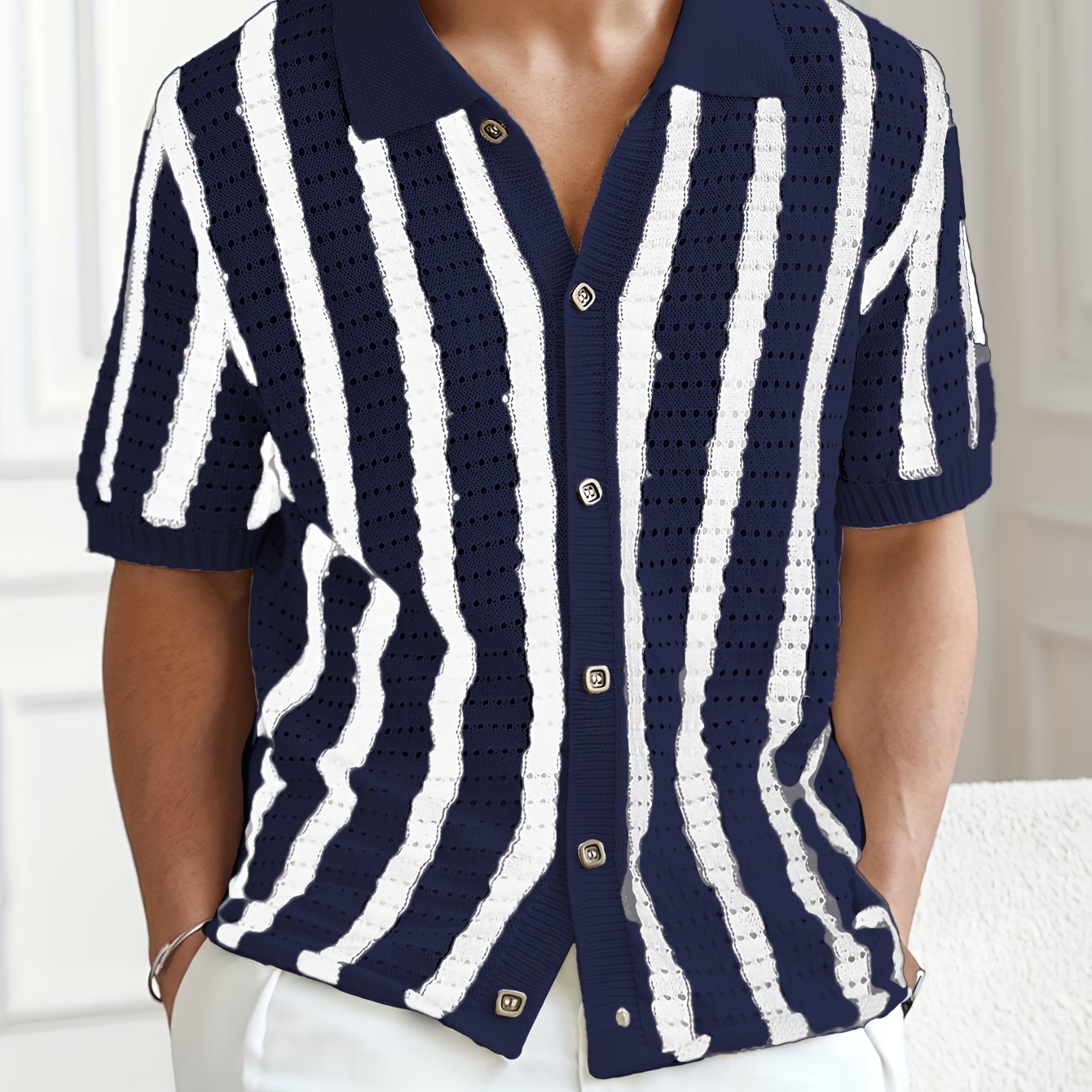 Camisa de Botão Listrada em Malha Fiorenzo D'Amico