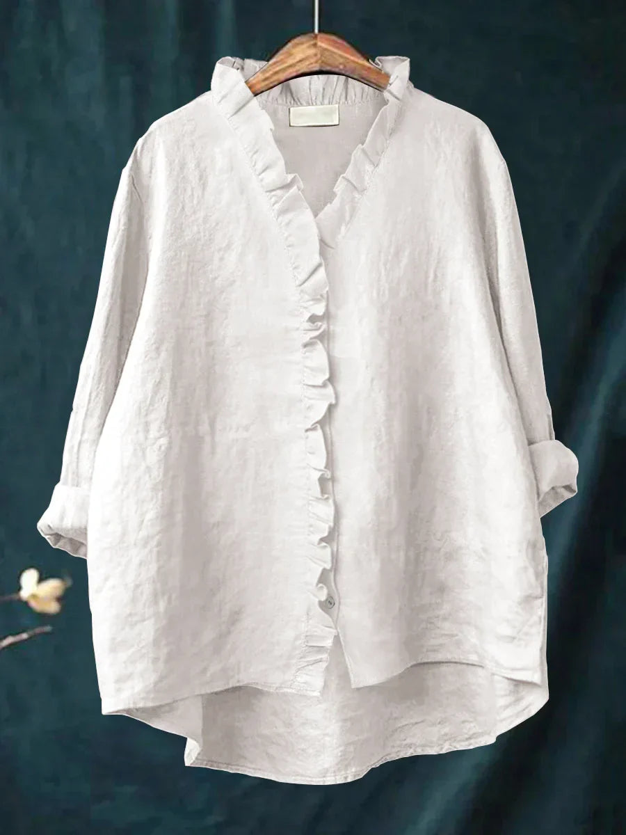 Camisa de Algodão e Linho com Folhos