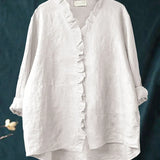 Camisa de Algodão e Linho com Folhos