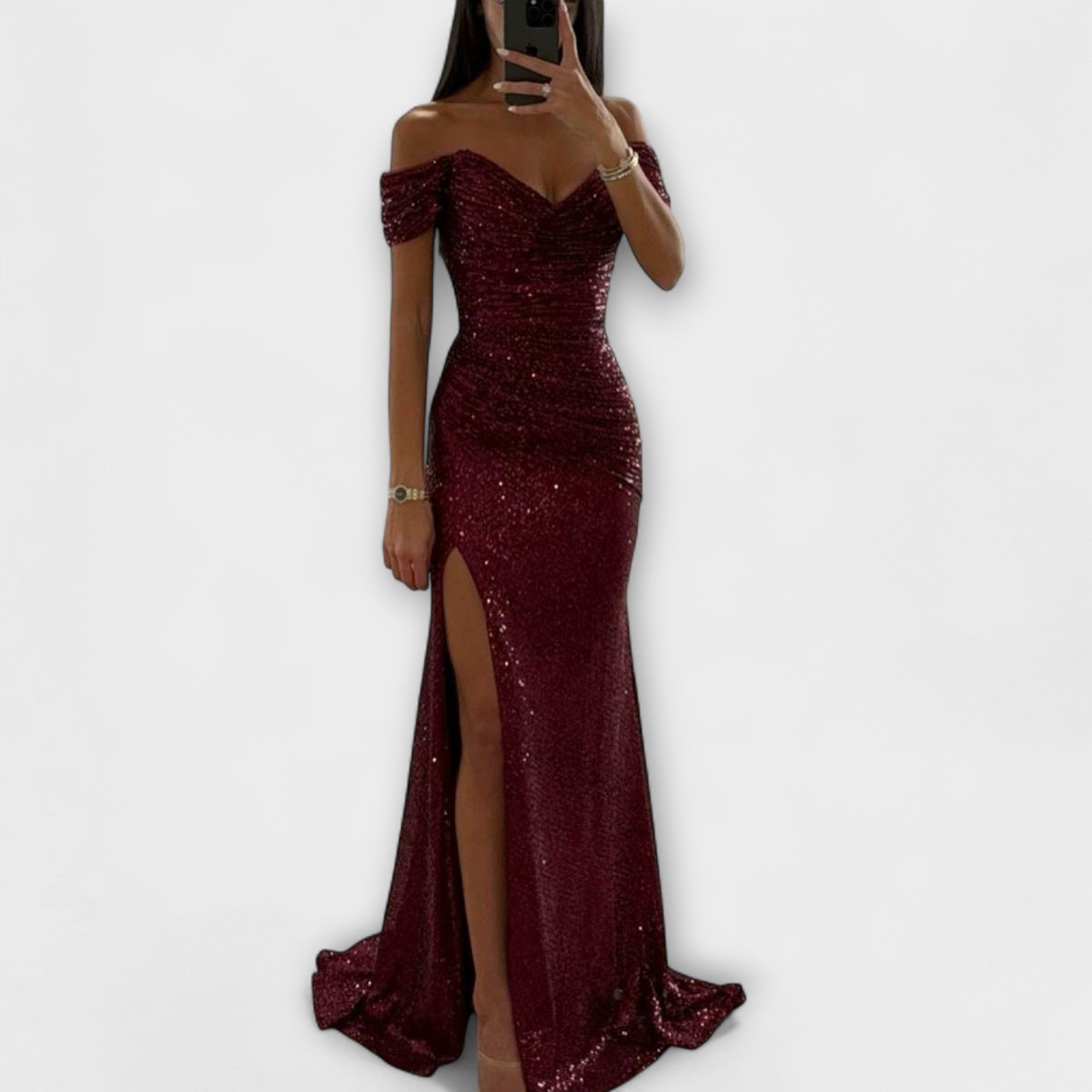 Vestido de Verão para Mulheres – vestido maxi sem alças com brilhos e fenda para Casamento & Festa
