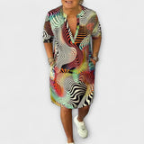 Liora - Vestido Colorido com Decote em V e Caimento Elegante