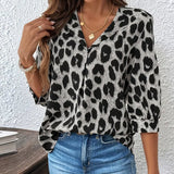 Savelle - Blusa de Leopardo de Manga Curta e Larga