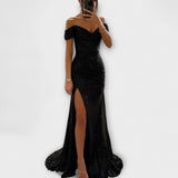 Vestido de Verão para Mulheres – vestido maxi sem alças com brilhos e fenda para Casamento & Festa