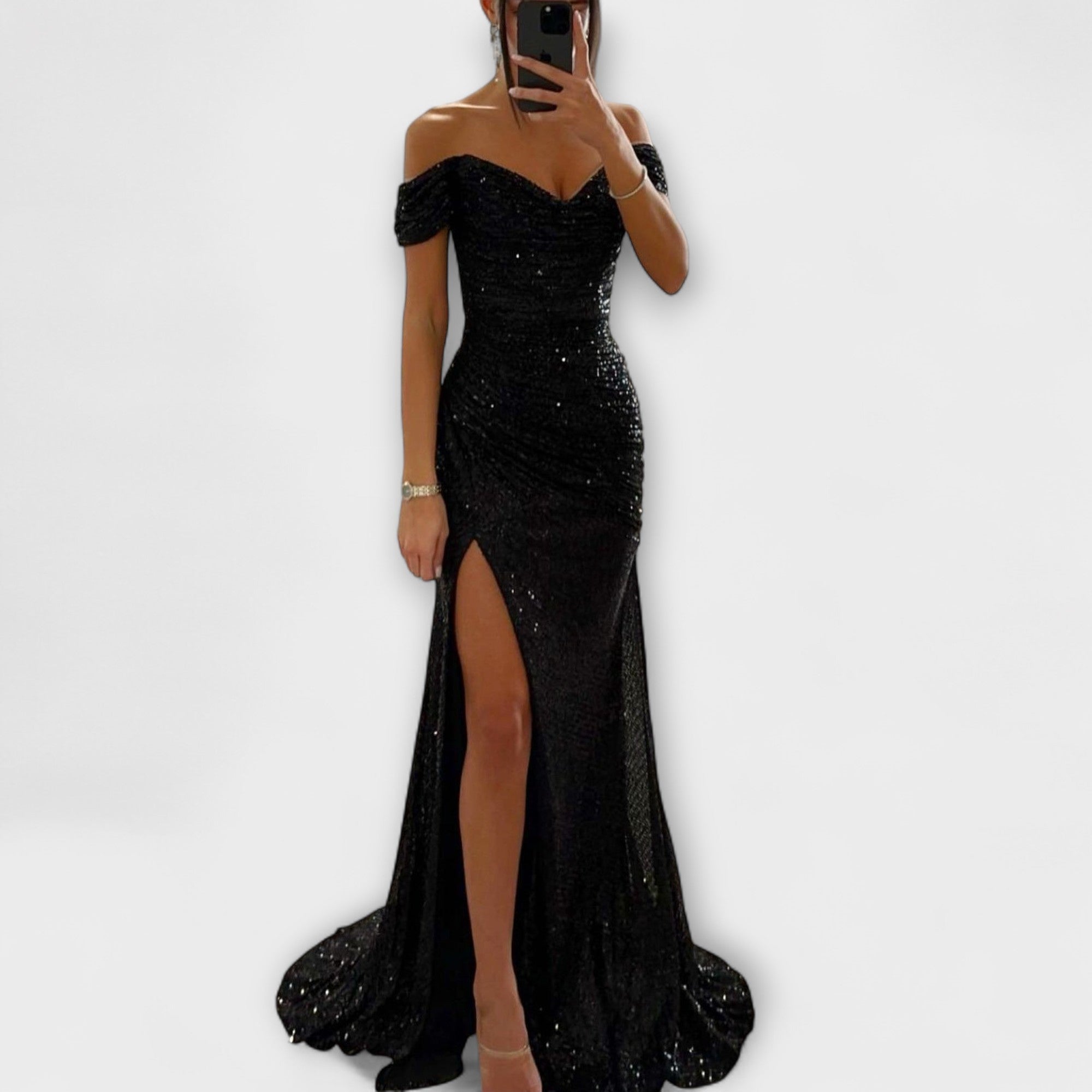 Vestido de Verão para Mulheres – vestido maxi sem alças com brilhos e fenda para Casamento & Festa