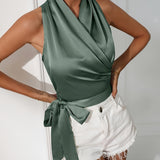 Florentia - Elegante Top Sem Mangas com Decote Halter e Cinto