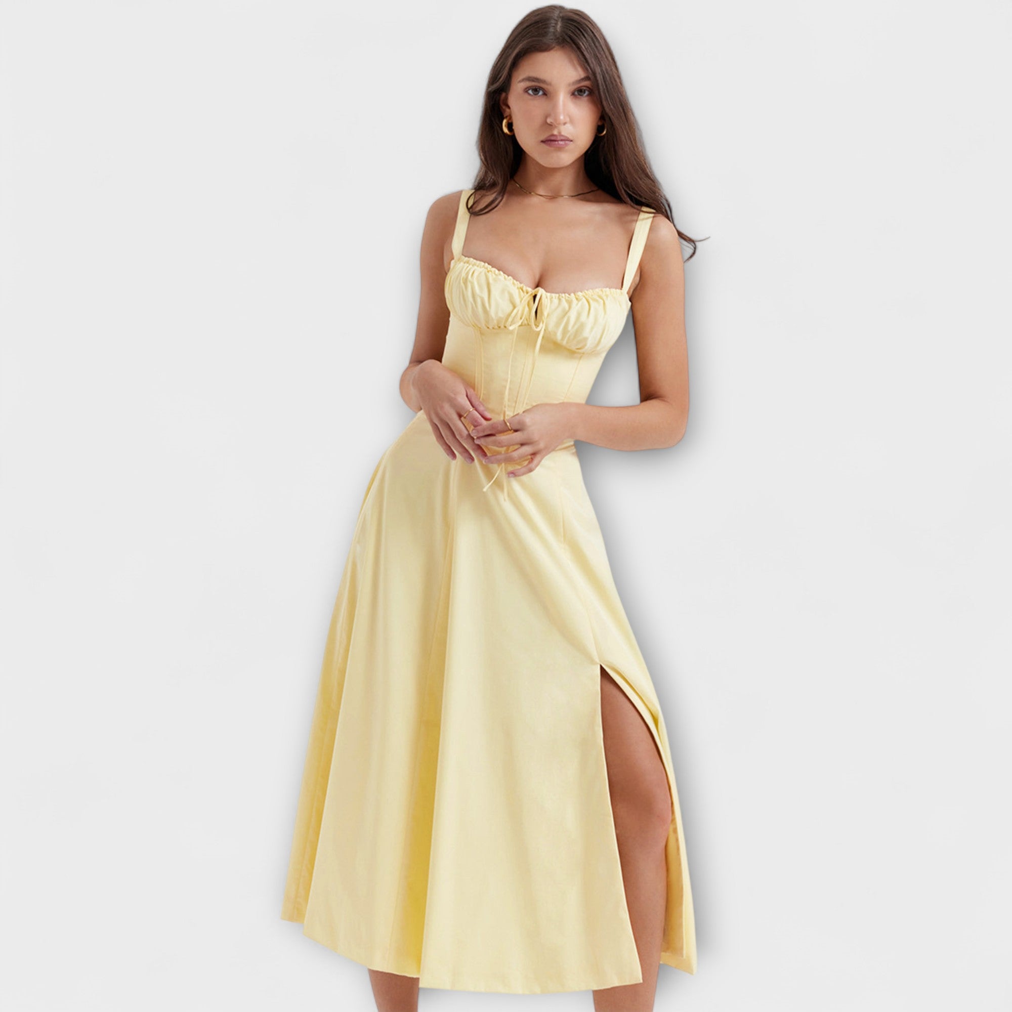 Zipporas - Vestido bustier detalhado com estampa moderna de flores de primavera