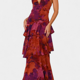 Kensie - Vestido de Chiffon com Decote em V e Camadas Fluidas