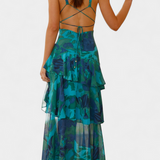Kensie - Vestido de Chiffon com Decote em V e Camadas Fluidas