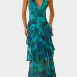 Kensie - Vestido de Chiffon com Decote em V e Camadas Fluidas