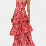 Kensie - Vestido de Chiffon com Decote em V e Camadas Fluidas