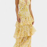 Kensie - Vestido de Chiffon com Decote em V e Camadas Fluidas