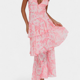 Kensie - Vestido de Chiffon com Decote em V e Camadas Fluidas