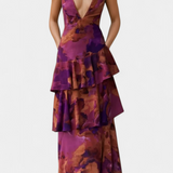 Kensie - Vestido de Chiffon com Decote em V e Camadas Fluidas