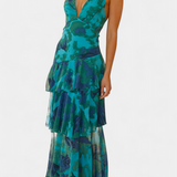 Kensie - Vestido de Chiffon com Decote em V e Camadas Fluidas