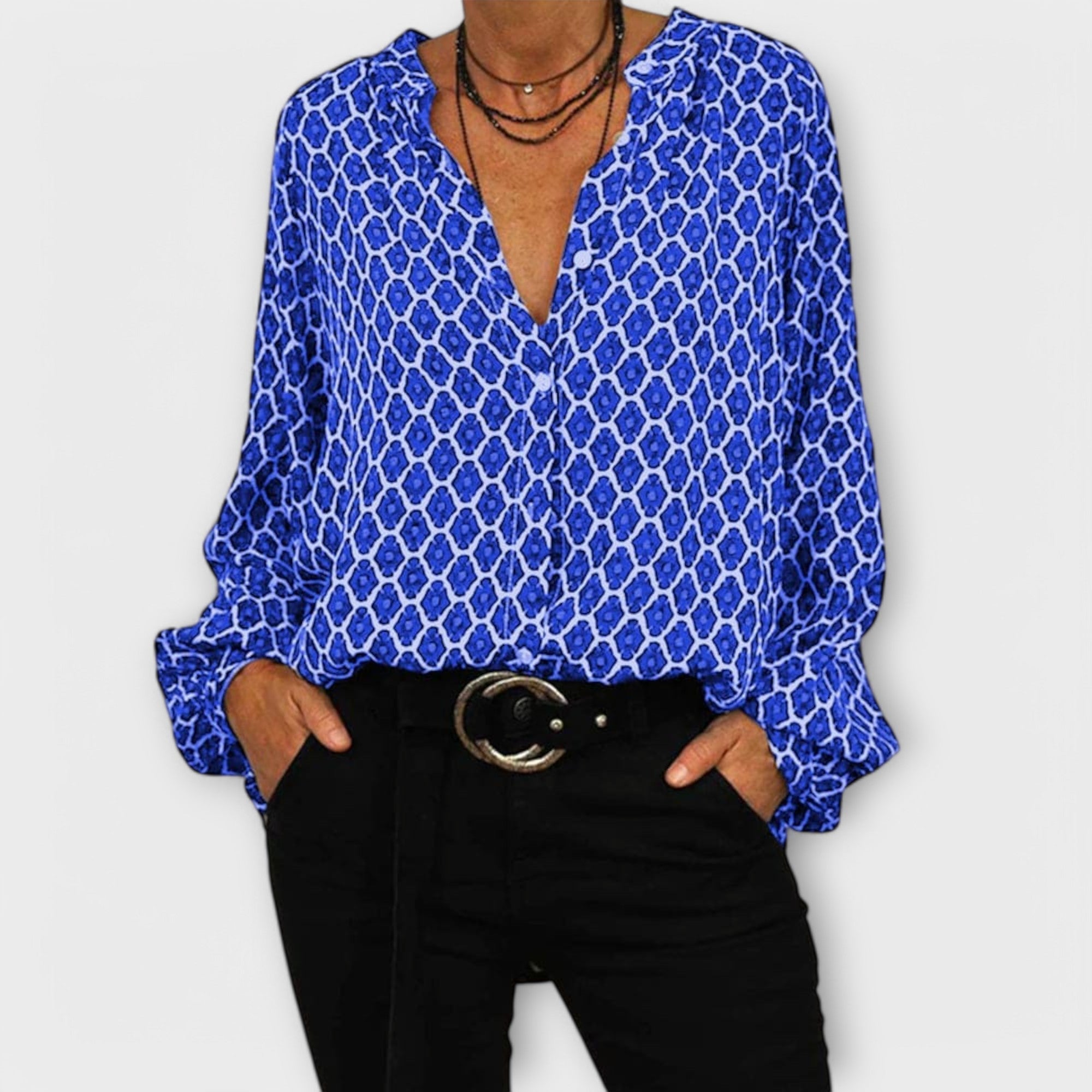 Blusa Elegante com Decote em V e Mangas Longas